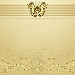 Image showing Old grunge paper with gold butterfly