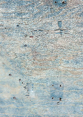 Image showing blue old painted wooden fence, naturally weathered