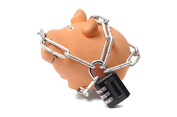 Image showing Piggy Bank in Chains with Padlock