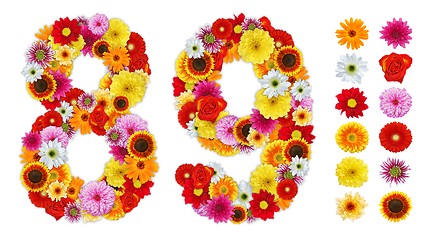 Image showing Numbers 8 and 9 made of various flowers