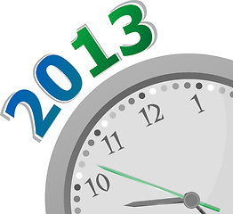 Image showing new year 2013 concept clock closeup on whte background