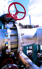 Image showing Industrial zone, Steel pipelines and cables in blue tones