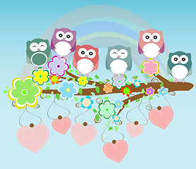 Image showing owls birds and love heart tree branch