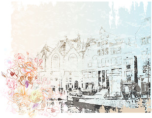 Image showing vintage illustration of Amsterdam street . Watercolor style.