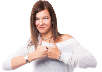 Image showing happy woman with thumbs up