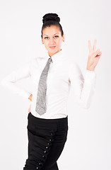 Image showing Woman with victory sign