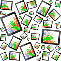 Image showing Tablet pc with hand on screen seamless pattern