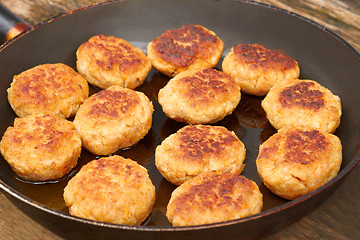 Image showing Fried meat cutlets on a pan