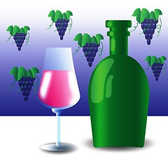 Image showing  green bottle and wineglass