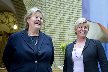 Image showing Erna Solberg and Siv Jensen