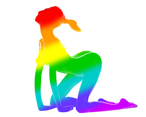 Image showing Woman silhouette rainbow flag