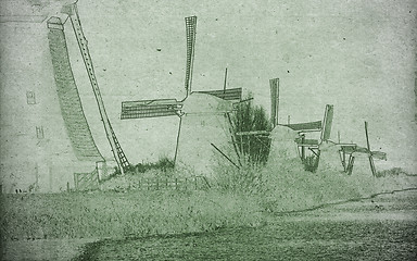 Image showing Drawing of dutch windmills