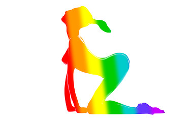Image showing Woman silhouette rainbow flag
