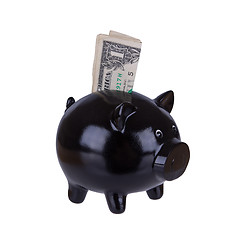 Image showing Piggy bank with one dollar bill