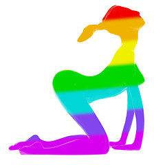 Image showing Woman silhouette rainbow flag