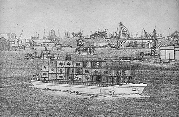 Image showing Drawing of a busy port
