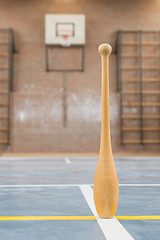 Image showing Wooden pin on a court