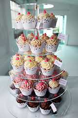 Image showing Elegant cupcakes exposed in a confectionery