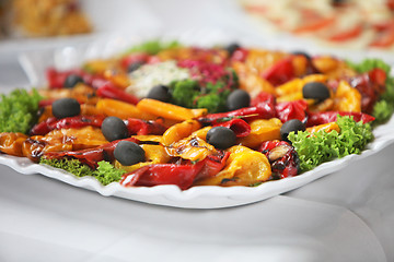 Image showing Platter of colourful vegetables on a buffet