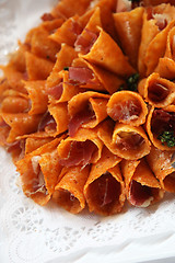 Image showing Close up of a plate of brandy snap cones