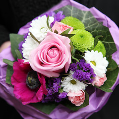 Image showing Colourful bouquet of mixed flowers