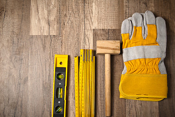 Image showing Working tools on a board, a close up