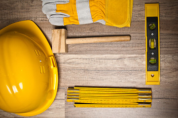 Image showing Working tools on a board, a close up