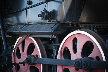 Image showing Details of an old steam locomotive, a close up