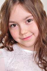 Image showing pretty 8 year old girl in white dress