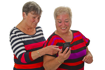 Image showing Two female senior with cellphone