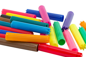 Image showing pile heap colorful felt tip pen cap isolated white 