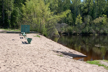 Image showing Beach on the shore of the pond.