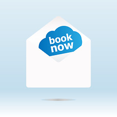 Image showing cover with book now text on blue cloud