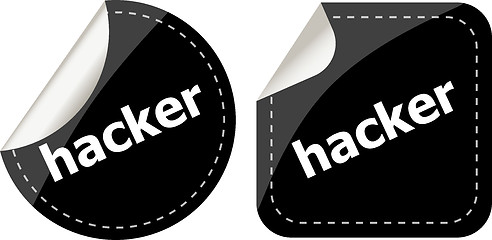 Image showing black hacker stickers set on white, icon button