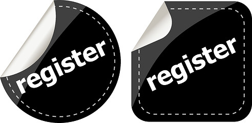 Image showing register black stickers set, icon button