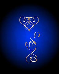 Image showing An elegant background in dark blue with gold trim