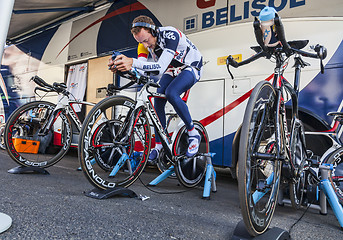 Image showing Cyclist Warming Up