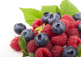 Image showing Many blueberries & raspberries.