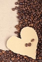 Image showing coffee grains on paper the form of heart