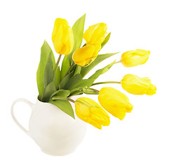 Image showing Yellow tulips in a jug