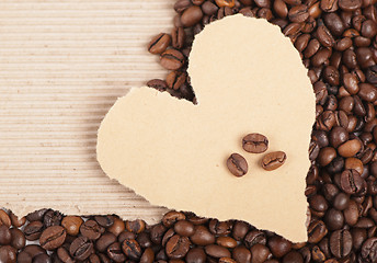 Image showing coffee grains on paper the form of heart