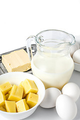 Image showing Fresh dairy products on white background