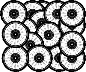 Image showing Bicycle background from many white wheels