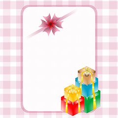 Image showing Gift boxes with empty frame, christmas or holiday invitation card