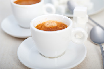 Image showing Italian espresso coffee and sugar cubes