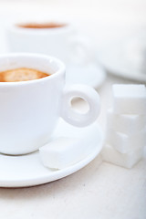 Image showing Italian espresso coffee and sugar cubes