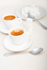 Image showing Italian espresso coffee and sugar cubes