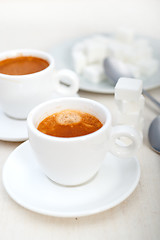 Image showing Italian espresso coffee and sugar cubes