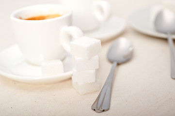 Image showing Italian espresso coffee and sugar cubes