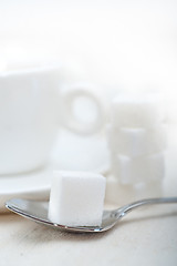 Image showing Italian espresso coffee and sugar cubes